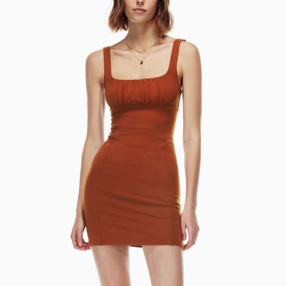 Aritzia Dresses & Skirts - Aritzia Wilfred Free Orbit Ruched Mini Dress in Rich Copper sz S